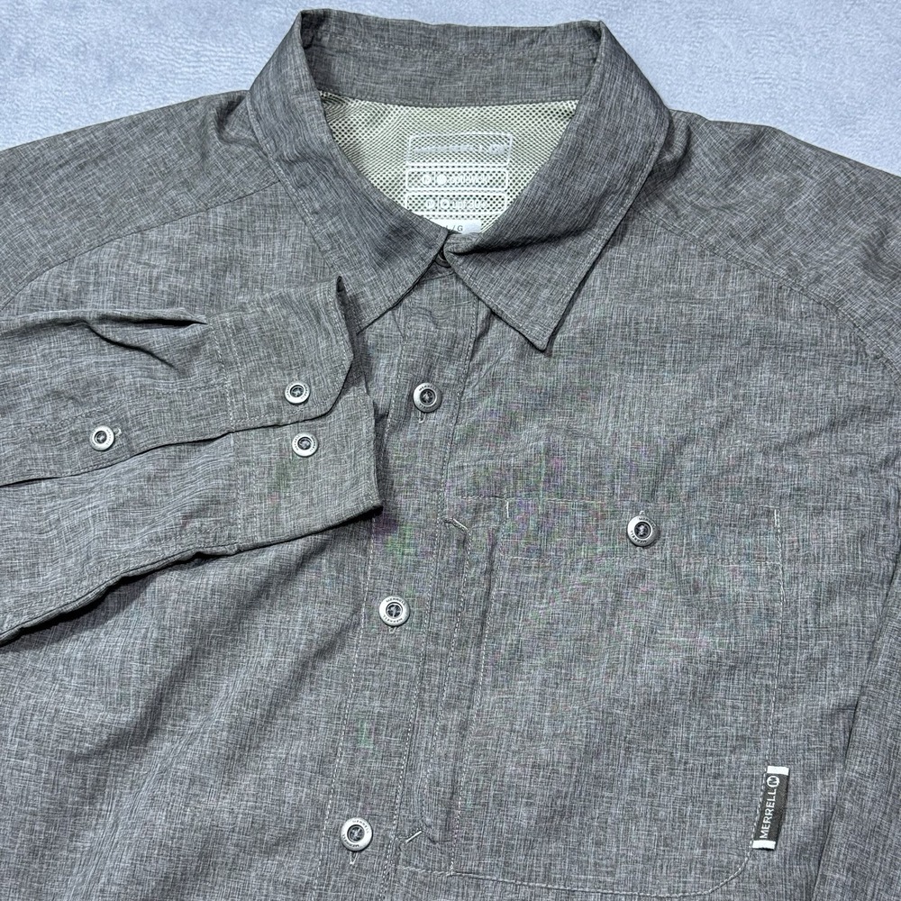 Merrell Button Shirt Mens L Opti-Wick UPF 30+ Fishing Performance Gray Lake Boat